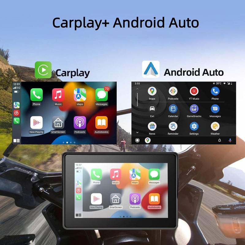 MITNOTY Motorcycle CarPlay & Android Auto, 6.5 Inch Wireless Carplay Screen with GPS Navigation, IP67 Waterproof Touchscreen, Bluetooth, Portable Screen for Motorbike, Dual Bluetooth, Siri, G-Assist - Image 2